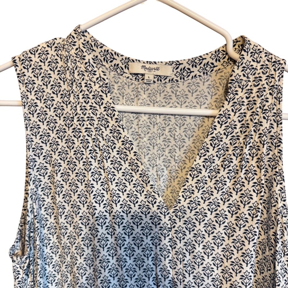 Madewell Sleeveless Dress Women Large Navy White Excellent V-Neck High-Low A2715